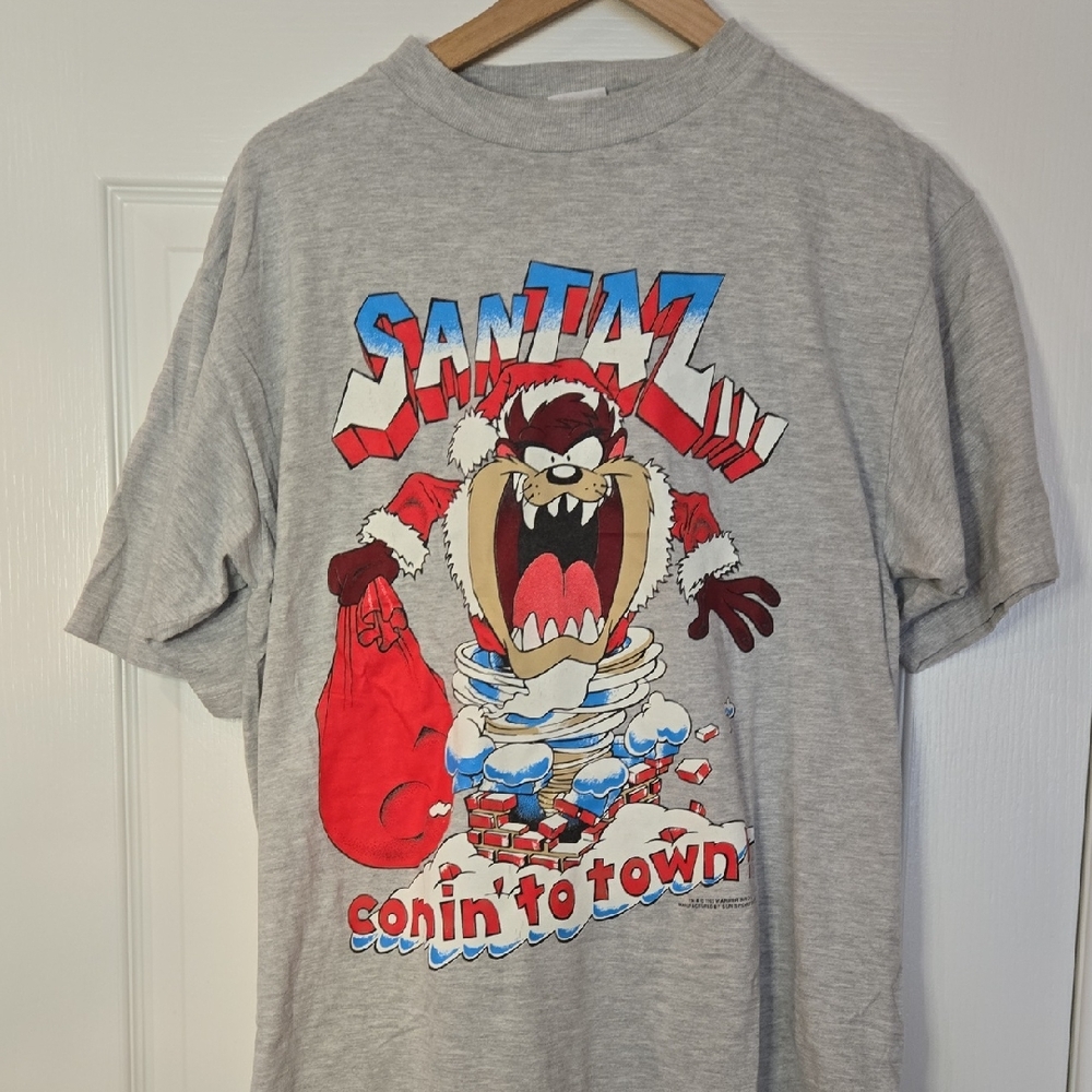 1993 SanTaz 'Comin' to Town' Graphic Tee - Gray Size Large